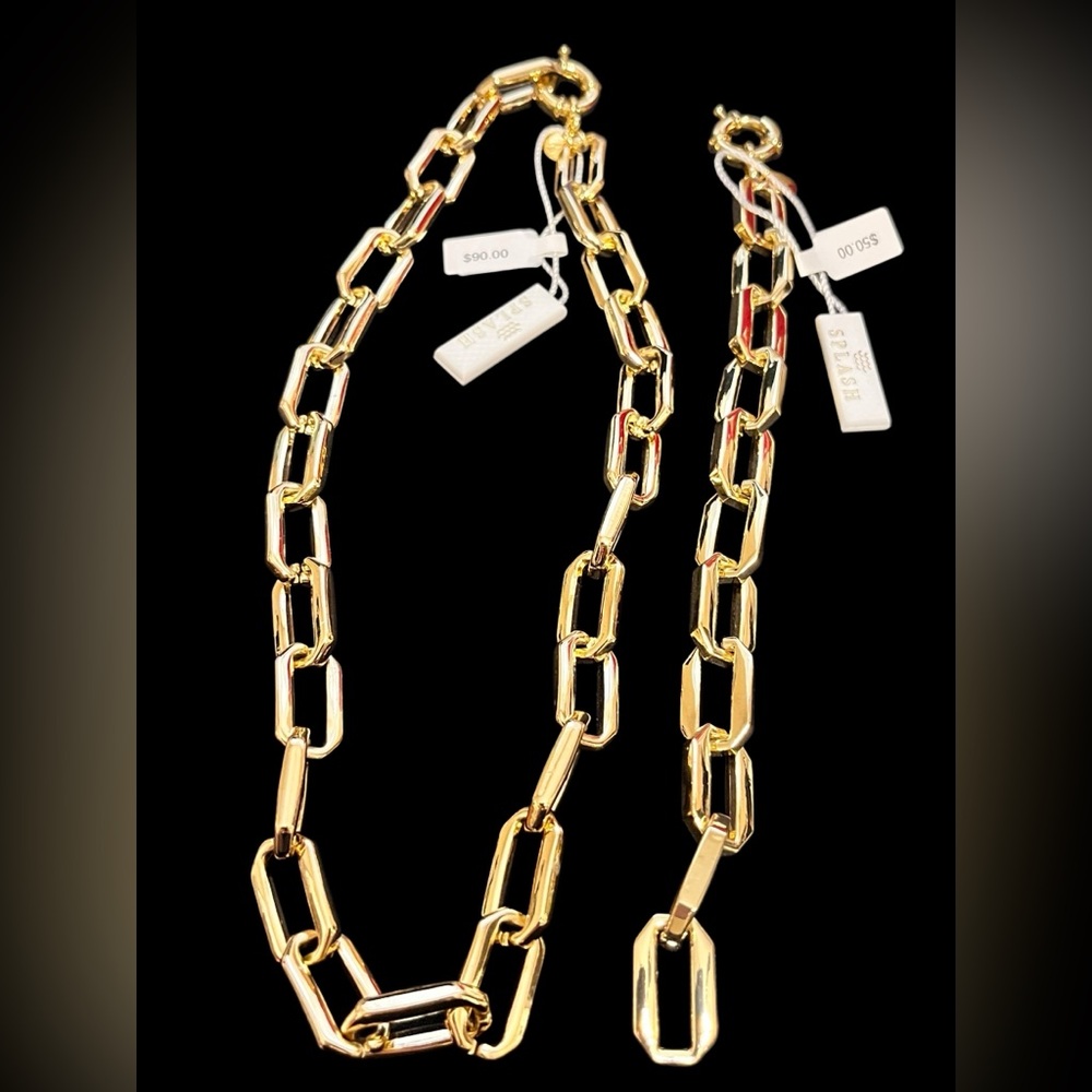 Splash “Fallin” NWT octagonal goldtone lin necklace and matching bracelet set